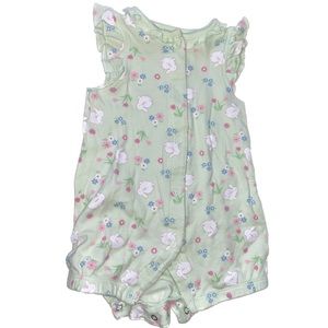 6 Months Easter Light Green Bunny Baby Girl Romper